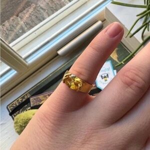 Hand Hugging Gold Plates Ring with Yellow Topaz Gemstone